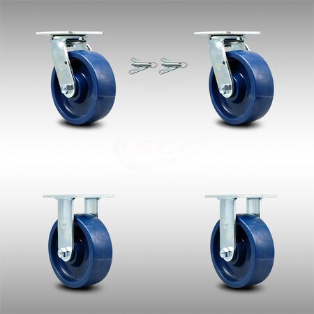 Service Caster 6 Inch SS Solid Poly Caster Set with Roller Bearings 2 Swivel Lock 2 Rigid SCC SCC-SS30S620-SPUR-BSL-2-R-2